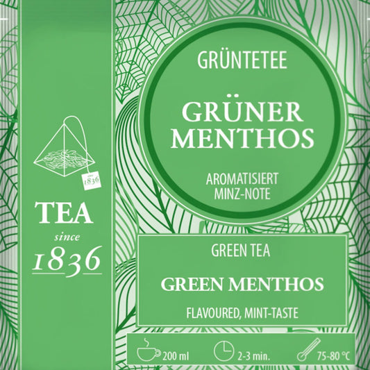 Grüner Menthos Grüntee im Teebeutel