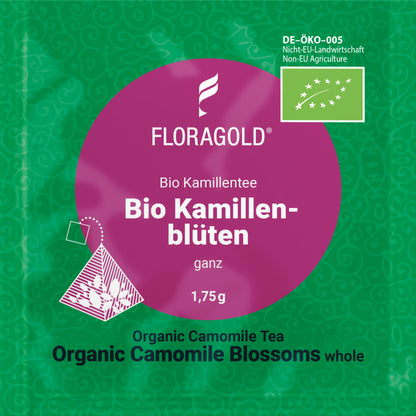 Kraeutertee Kamillenblueten im Teebeutel