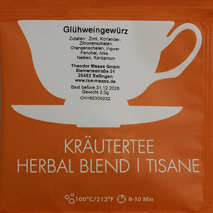 Kraeutertee Gluehweingewuerze im Teebeutel